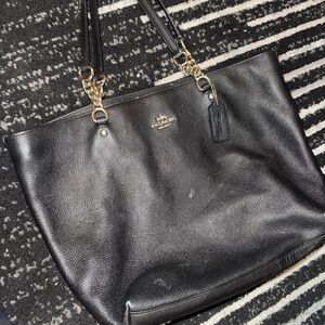 Coach Black Pebbled Leather Tote with Gold Accents